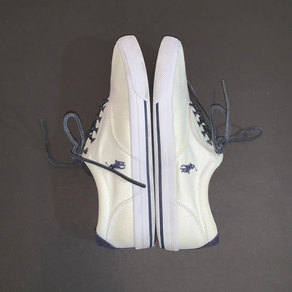 Polo Ralph Lauren Sneakers Mens Size 10.5D Vaughn White Canvas Lace Up Casual